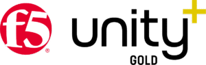 F5 Unity+ Partnerprogramm – Logo Logo des F5 Unity+ Partner Programms mit rotem f5-Kreislogo links und schwarzem Schriftzug ‘Unity+ Partner Program’ daneben