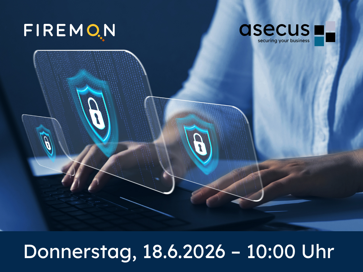 Teaser zum Webinar «Firewall-Compliance unter Kontrolle?» mit FireMon und asecus am 18. Juni 2026 um 10 Uhr.